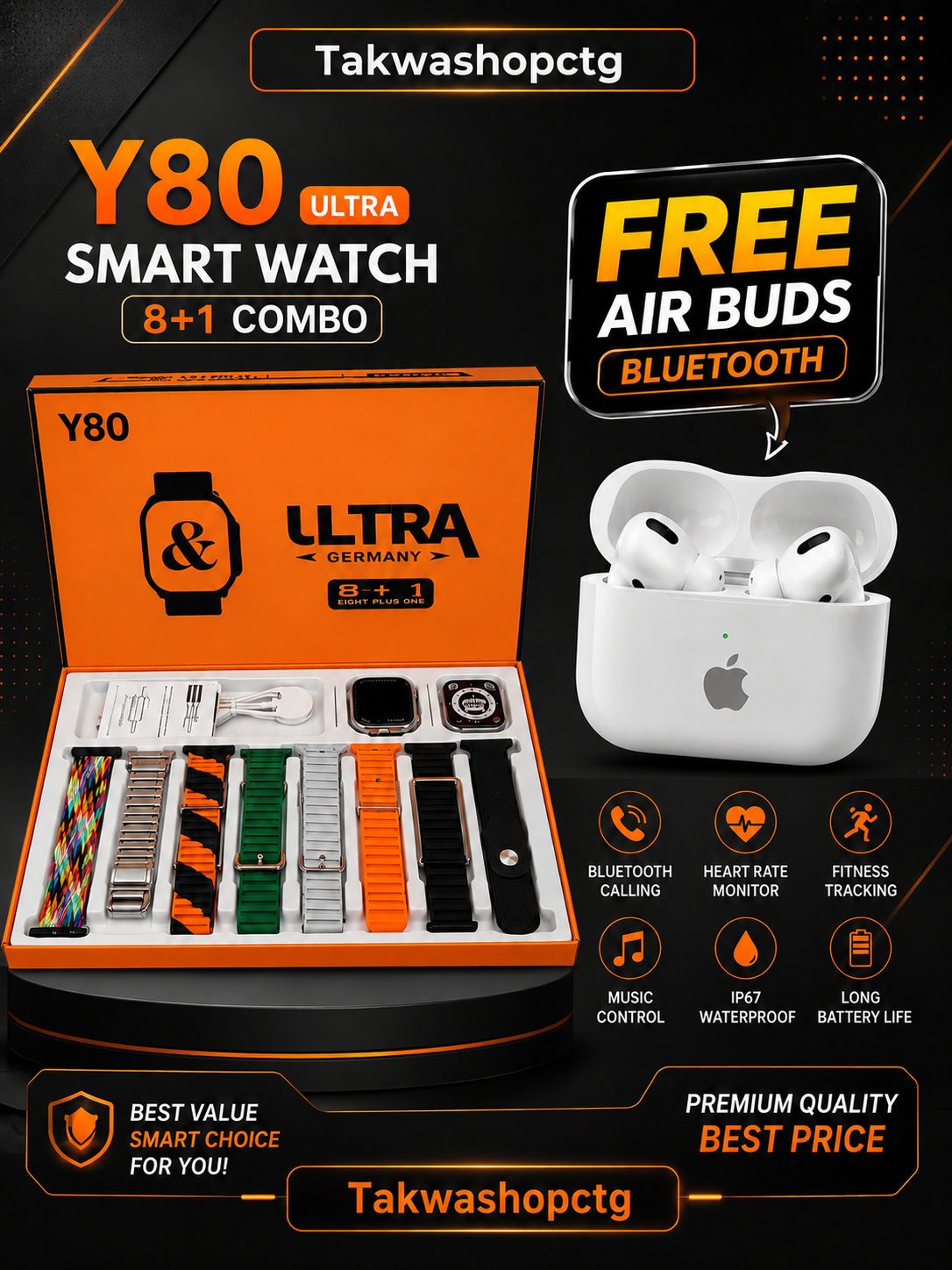 Y80 Ultra Smartwatch With 8 Strap